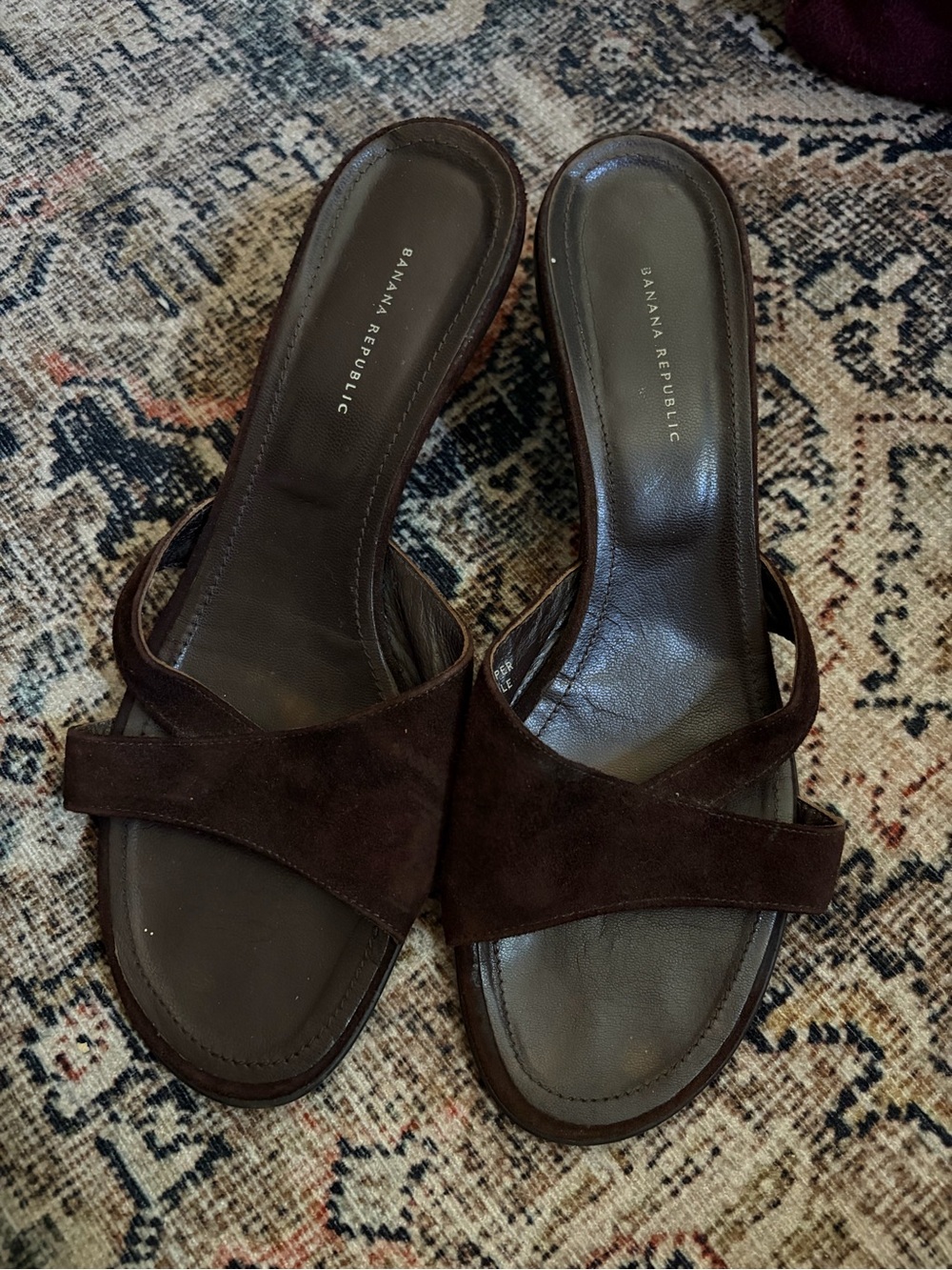 Vintage Banana Republic Dark Brown Suede Slide Mules